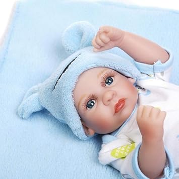FidgetGear 28CM Simulation Full Silicone Reborn Dolls Lifestyle Mini Bathing Baby Education Toy Baby Comfort Helper Blue