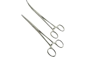 ArtLab-Quality 2 Pcs 8" Locking Straight & Curved Hemostat Set -Hemostat Forceps Set - Stainless Steel Locking Tweezer Clamps - Ideal Hemostats for Nurses, Fishing Forceps, Crafts and Hobby
