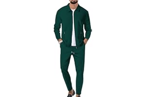 aromm Men's Full Zip Polo Jacket & Drawstring Pants Set 2pcs Regular Fit Casual Sport Tracksuit with Pockets
