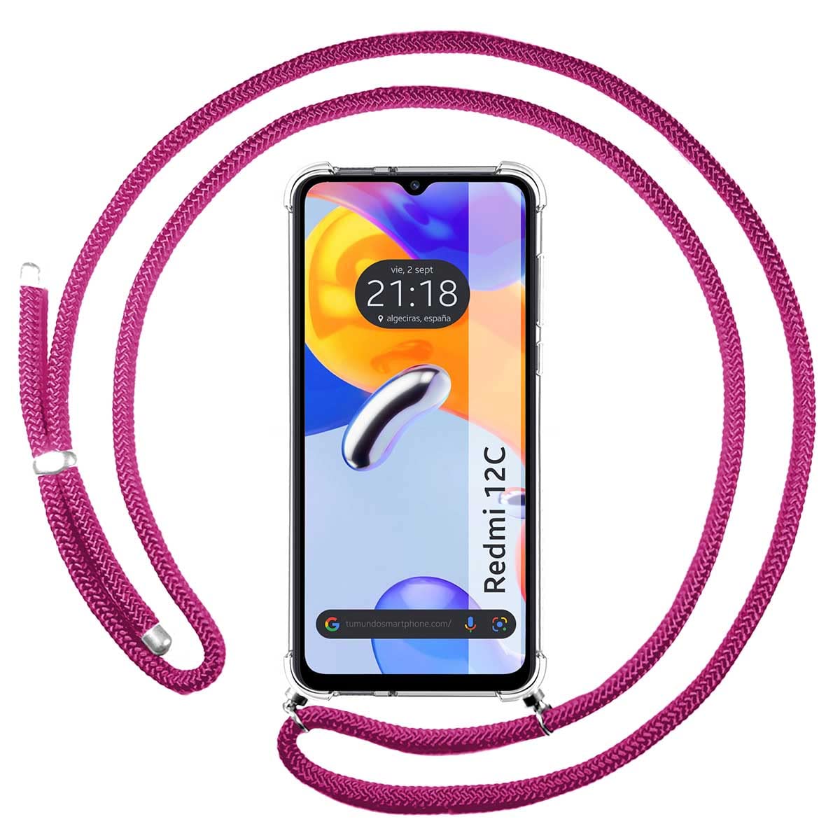 Tumundosmartphone Transparent Pendant Case for Xiaomi Redmi 12C with Cordon Pink
