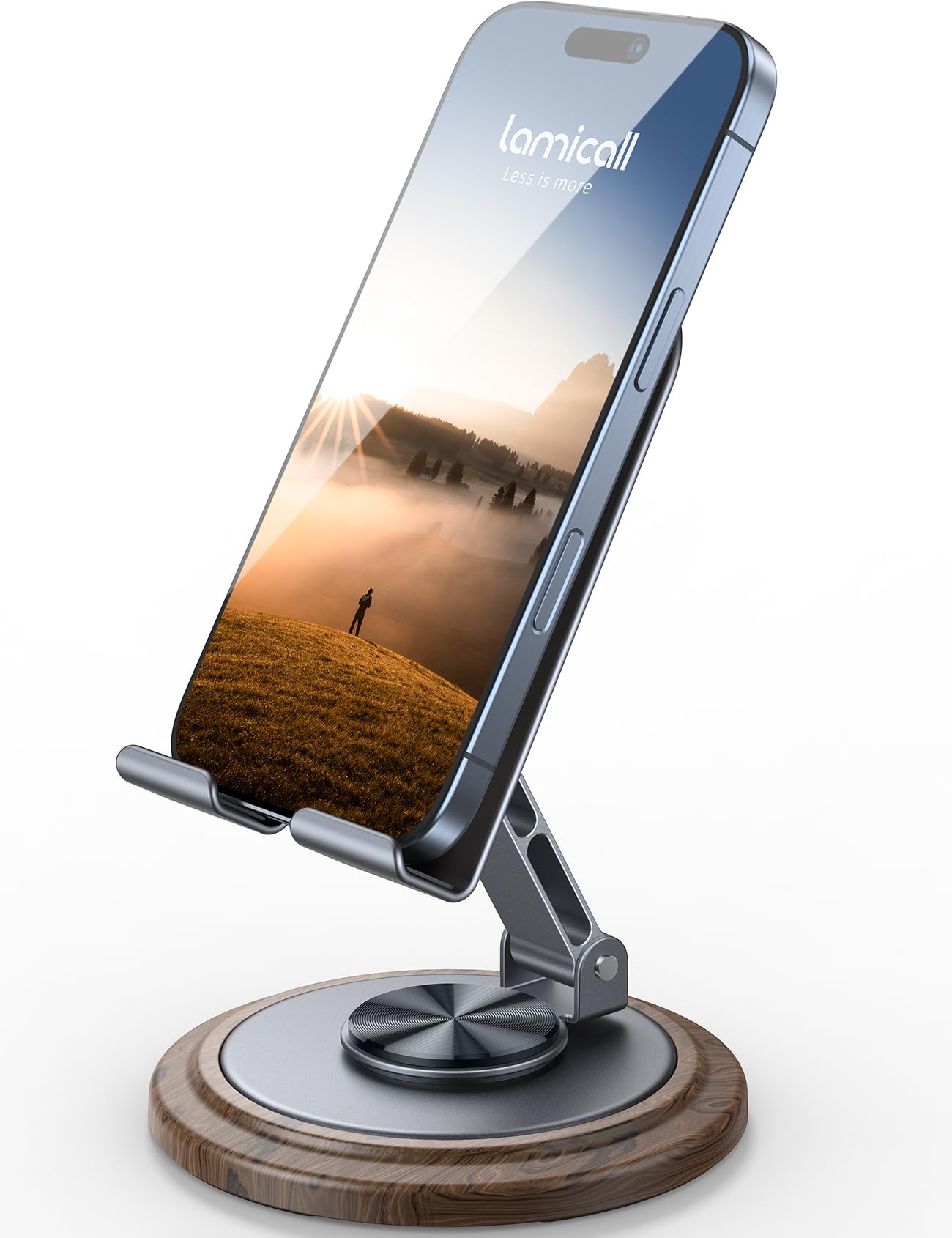 Lamicall Grey Phone Holder, Desk Accessories - Easter Basket Stuffers for Teens, Boys, Girls, Adults & Men Simulated Wood Grain Cell Phone Holder, Office Decor for Women, 4-10” Phones, iPad mini