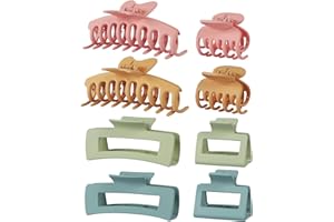 Sisiaipu 8 Pcs Large Hair Claw Clips for Thick Hair Medium Claw Clips Small Hair Clips for Thin Hair Rectangle Square Butterfly Hair Clips for Women 4 Style Hair Accessories for Girls (Colorful)