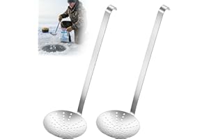 Acellegic 2 Pcs Stainless Steel Ice Fishing Scoop Skimmer Ice Spoon Portable Slush Scoop for Winter Fishing Gear Accessories