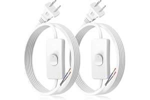 KOFFMON 2-Pack 6FT Lamp Power Cord with On/Off Switch and Wall Plug, Light Cord with Stripped Wire End for Hardwiring – Replacement Cord for Table Lamps, Floor Lamps, DIY Lighting Projects (White)