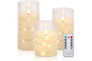Aignis Flickering Flameless Candles Battery Operated Candles LED Candles with Remote Timer for Home/Wedding/Birthday/Holiday Decor, Warm White 3D Flame Set of 3 (D3 xH4 5" 6")