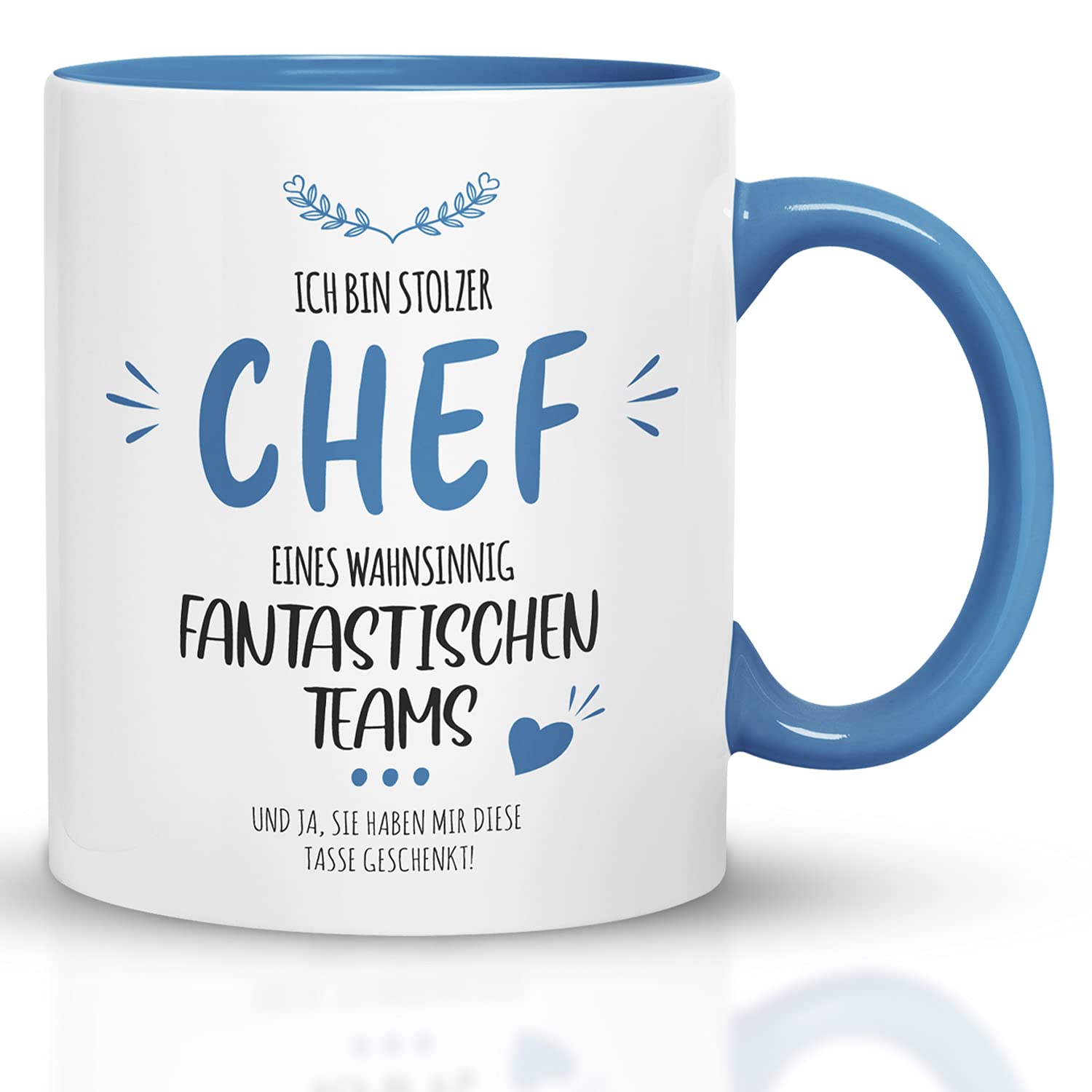 Kaffeebecher24 - Mug with German Saying Stolzer Chef Einer wahnsinnig fantastischen Team - Dishwasher Safe - Boss Mug Funny - Gift for boss - Funny Mug - Light Blue