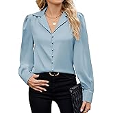 ZAFUL Womens V Neck Blouse Silky Satin Going Out Tops Dressy Long Sleeve Business Casual Shirts