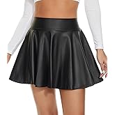 DingCo Women's Faux Leather Black Mini Skirt Classic high Waisted Skirt Pleated Skirt PU Black Leather Skirt