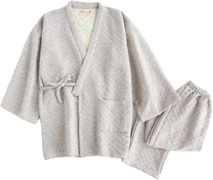 Amazon Nannre 甚平 メンズ 上下 2点セット パジャマ 作務衣 綿100 和服 ルームウェア 部屋着 寝間着 ゆったり 無地 男性用 厚手 前開き 和風 春 秋 冬 パジャマ 通販