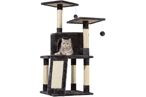 KSIIA Cat Tree for Indoor Cats 38 inch Cat Tower with Sisal-Covered Scratching Post and Multi-Level Perches Kittens Cozy Cat Condo, Grey