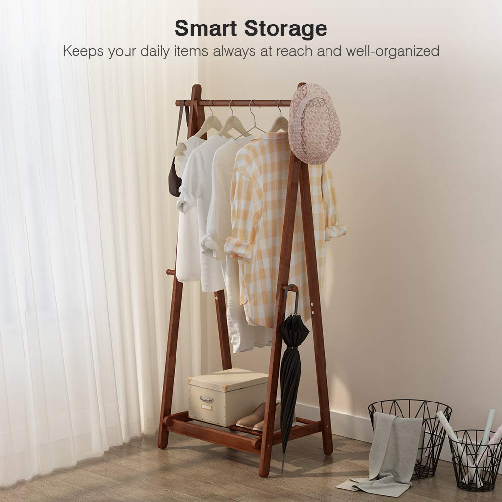 LANGRIA Foldable Bamboo Clothes Rack Stand With Vertical Hanging Rod