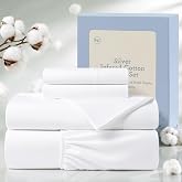 SONORO KATE Silver Infused Cotton Queen Sheets,1000 Series,Self-Cleaning | 100% Cotton, Hypoallergenic&amp; 3X Longer Fresh,Soft Breathable,Sateen Weave,16" Deep Pocket,4PC,Queen Size,White