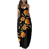 Fussangshu Women's Summer Maxi Dress Long Dress Casual Boho Sleeveless Strap Smocked Tiered Long Beach Sun Dresses