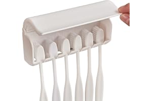 Toothbrush Holder with Lid, Wall Mounted 6-Slot Bathroom Organizer, Self-Adhesive Plastic Toothbrush Storage Cover, Compatibl