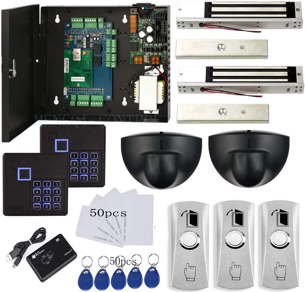 Magnetic Lock Exit Motion Sensor 2 Doors TCP/IP Access Control System Kits Keypad Reader Control Boa