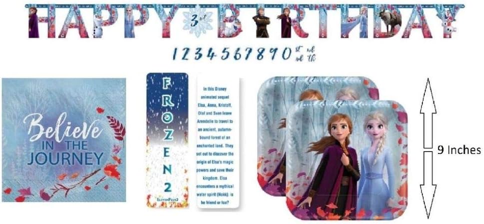 Stay at Home, No School, Everyday or Birthday Princess Party Bundle: 16 Paper Plates, 16 Paper Napkins, An Add-An-Age Birthday Banner and an Exclusive ElevenPlus 2 Bookmark
