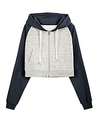 DOUBLJU Casual Crop Hoodie Long Sleeve Zip Up