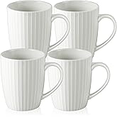 PUREZON 4 Pack Coffee Mugs, 13 Oz Ceramic Coffee Cups, White Porcelain Mugs with Handle, Ribbed Tea Cups for Latte, Hot Cocoa, Cappuccino, Milk, Microwave & Dishwasher Safe