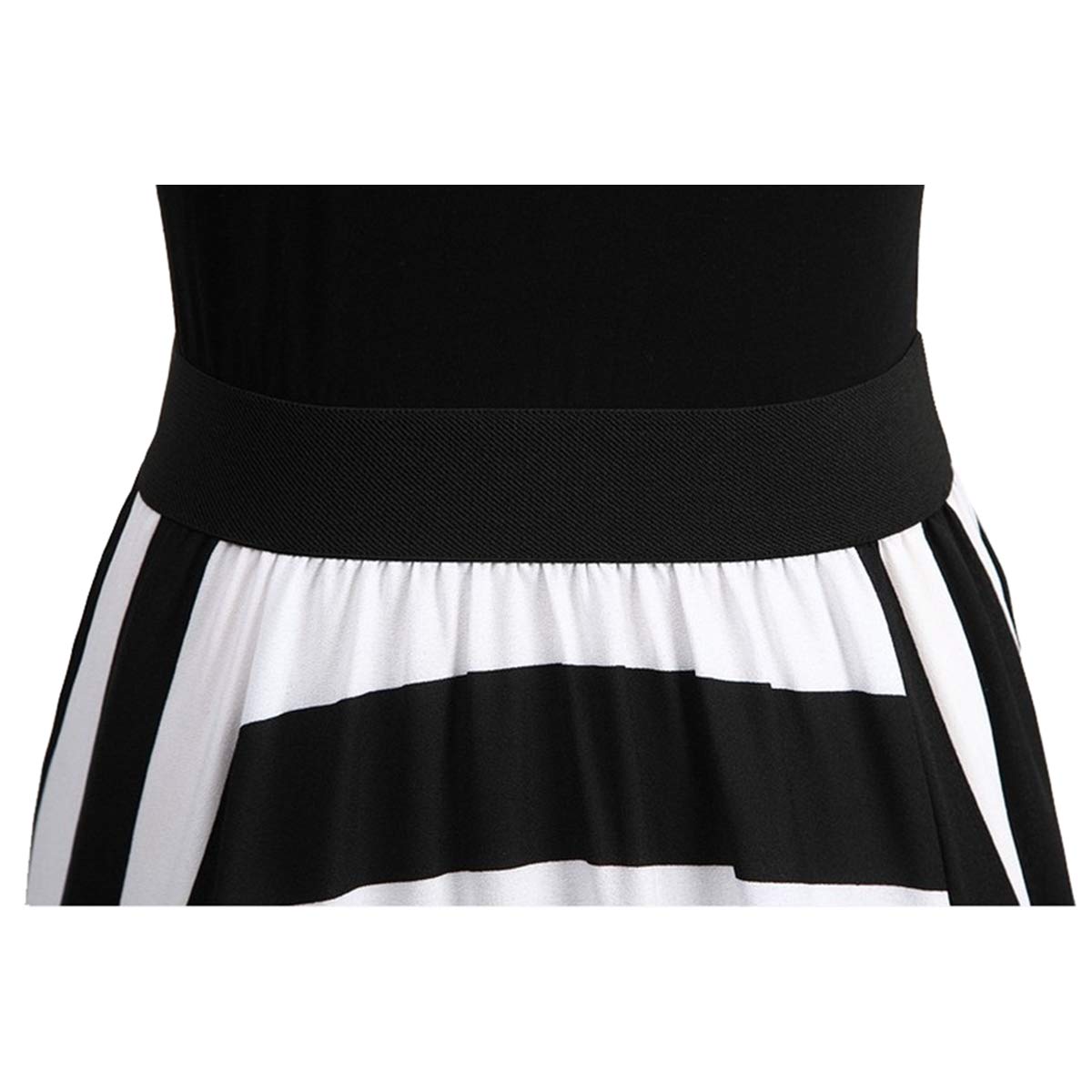 Women Long Maxi Dress Evening Cocktail Career Floral Lace Chiffon Stripe Dress (Black, L)