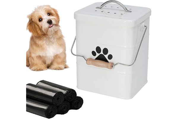 Dewsea Dog Poop Trash Can Outdoor, 1.5 Gallon 6L Metal Pet Waste Container with Lid and Odor Filter, Portable Bucket with Han