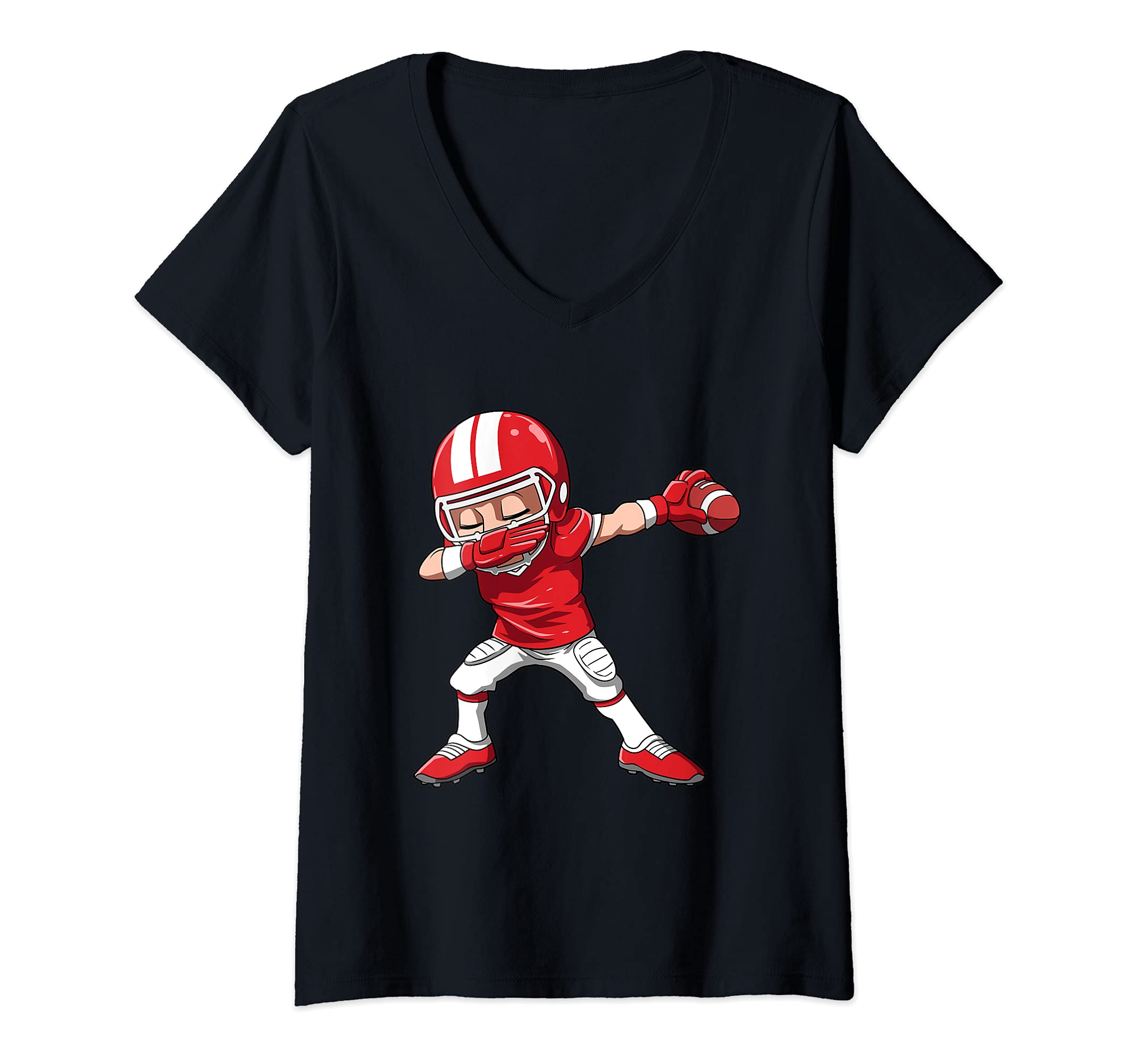 Womens Dabbing Football Player V-Neck T-Shirt