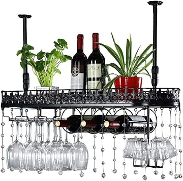 Amazon Com Gwfva Wine Holder Metal Stemware Racks Black Ceiling