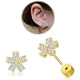 Hypoallergenic 14k Gold Plated Snake Flat Back Earrings for Women-316L Stainless Steel Push-in Design Tiny Stud Earrings Can Be Used for Cartilage/Tragus/Helix Multiple Piercing Jewelry