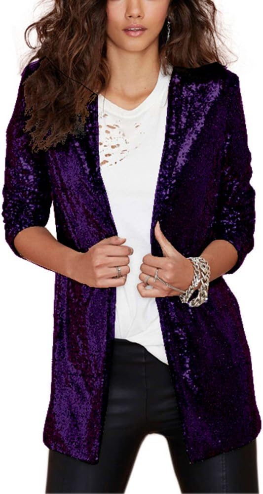 IRISIE Women Sparkle Sequins Open Front Long Sleeve Blazer Jacket