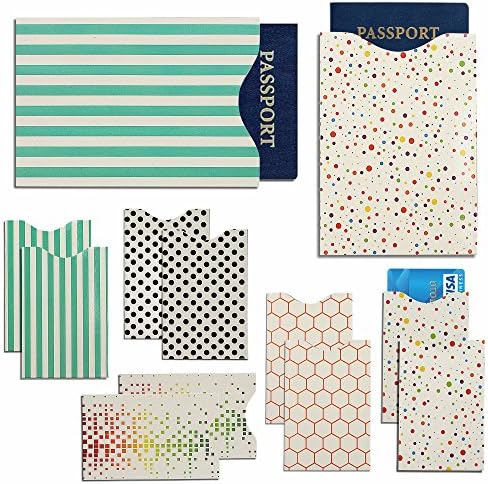 RFID Blocking Graphic Designer Sleeves (10 Credit Card and 2 Passport Protectors) Identity Theft Protection