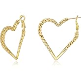 Surrounded Forest Gold Heart Earrings Heart Huggie Hoops Design Classic Diamond-Cut Textured Earring 40mm