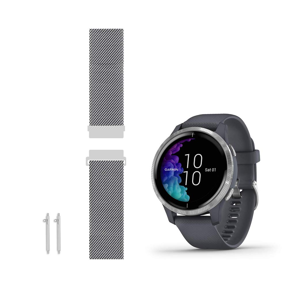C2D JOY Compatible with Garmin Venu (Sq) and Vivoactive 3 (Music) Strap Replacement - Woven Metal (1600/L)