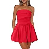 MTGGD Women's Strapless Bubble Mini Dress Tube Top Ruched Bow Tie Back Party Cocktail Dresses