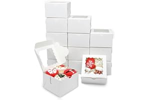 XINHPKGG 20pcs Cookie Boxes 4x4x2.5 Inches: Bakery Boxes with Window, Treat Boxes, Chocolate Covered Strawberries Boxes, Dessert Boxes-White