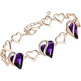 Leafael 18K Rose Gold Plated Love Heart Link Bracelet with Healing Stone Crystal, Jewellery Gifts for Women, 7" Chain + 2" Extender