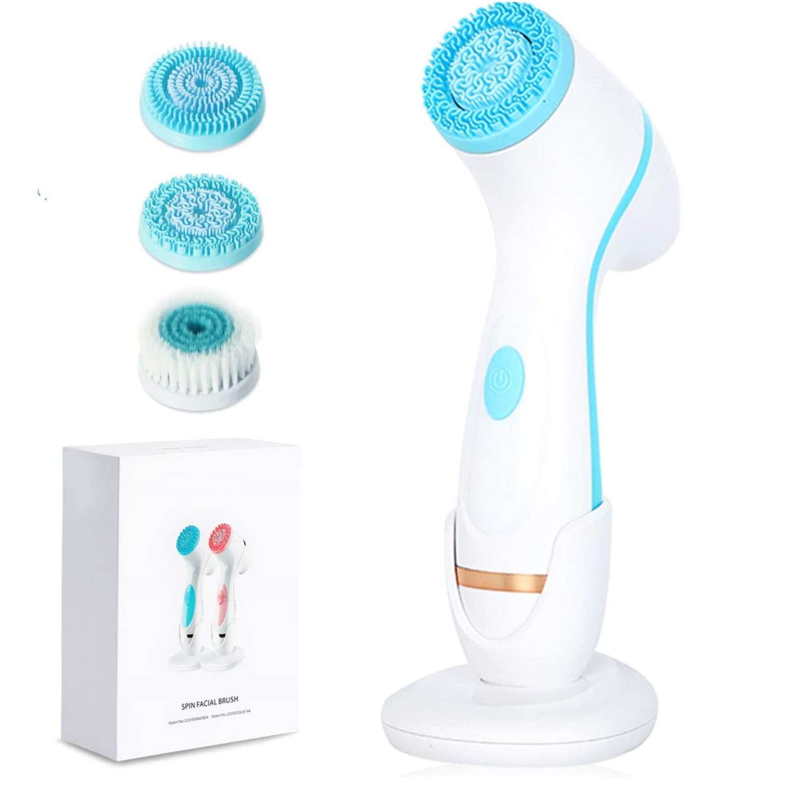 WingFly Facial Spin Brush - 3 Heads USB Charging - Deep Cleansing & Massaging - Blue