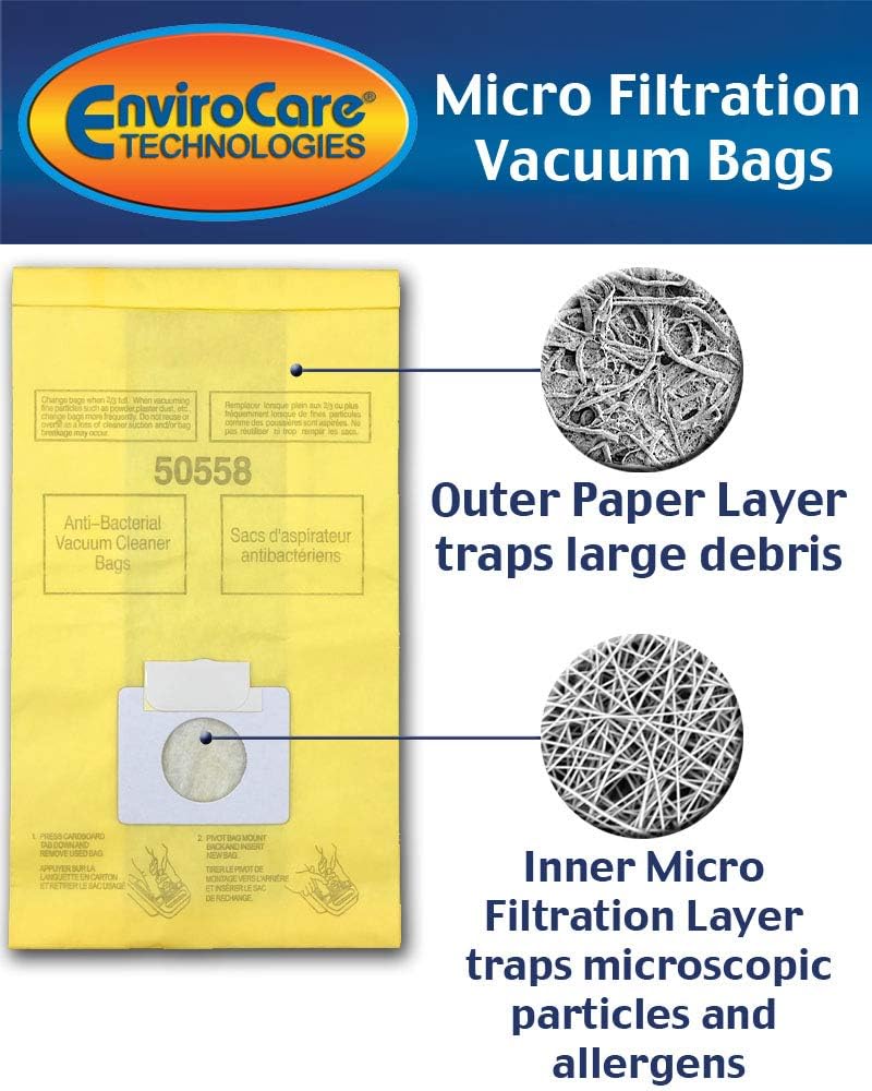 EnviroCare Replacement Micro Filtration Vacuum Bags to fit Kenmore Canister Q. 5055, 50557 and 50558 Panasonic Type C-5 Models 15 Pack, 15, Yellow, Count -