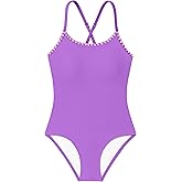Aulyffo Girls Swimsuit One Piece Bathing Suit Crossed Back Straps Swimsuits Contrast Trim Girl Swimwear with Belt 9-16 Years