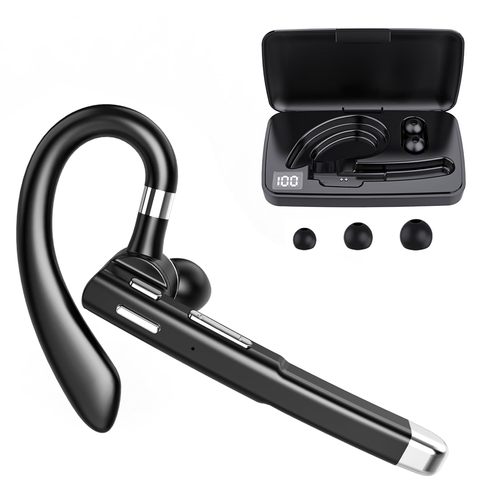 Photo 1 of Bluetooth Headset,Wireless Bluetooth Earpiece with 500mAh Charging Case 80 Hours Talking Time?V5.1 Hands-Free Earphones with Built-in Mic for Driving/Office/Business, Compatible with IOS and Android