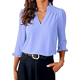 EVALESS Blouses for Women Dressy Casual 3/4 Length Sleeve Lace Patchwork Business Work Tops