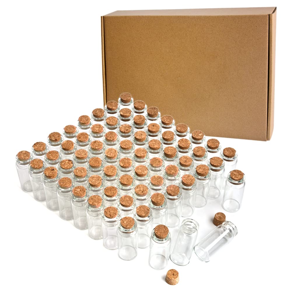 CLTPY 105 Mini Glass Bottles 10 ml with Cork Stoppers - 22 x 50 mm Test Tubes with Cork Stoppers, Small Glass Bottles for DIY Jewellery, Wedding Favors