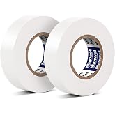 White Electrical Tape Vinyl PVC Electric Tape for Wire Insulating, DIY | 3/4" 65' 2 Rolls, Professional Grade, Waterproof, Flame Retardant, For All Weather Home Repairs, Outdoor Indoor Color Coding