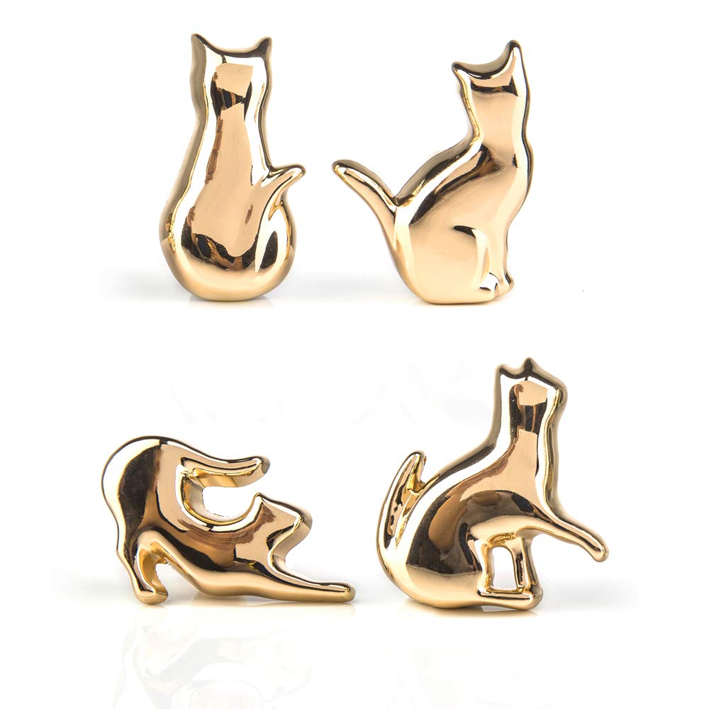 Set of 4 Kittens Cats Cabinet Knobs Bathroom Drawer Handle Kitchen Cupboard Metal Pulls Handles, Home Funiture D&eacute;cor (Gold)