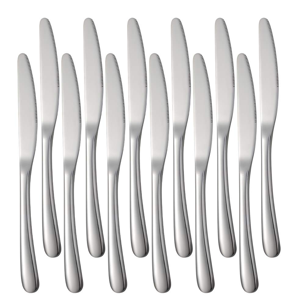 SUNSENGEUR Dessert Knives,18/10 Heavy-Duty Stainless Steel Cake Knife Set of 12 for Commercial Kitchen Oval-Shaped- Great For BBQ Weddings - Dinners - Parties All Homes & Kitchens (Silver)