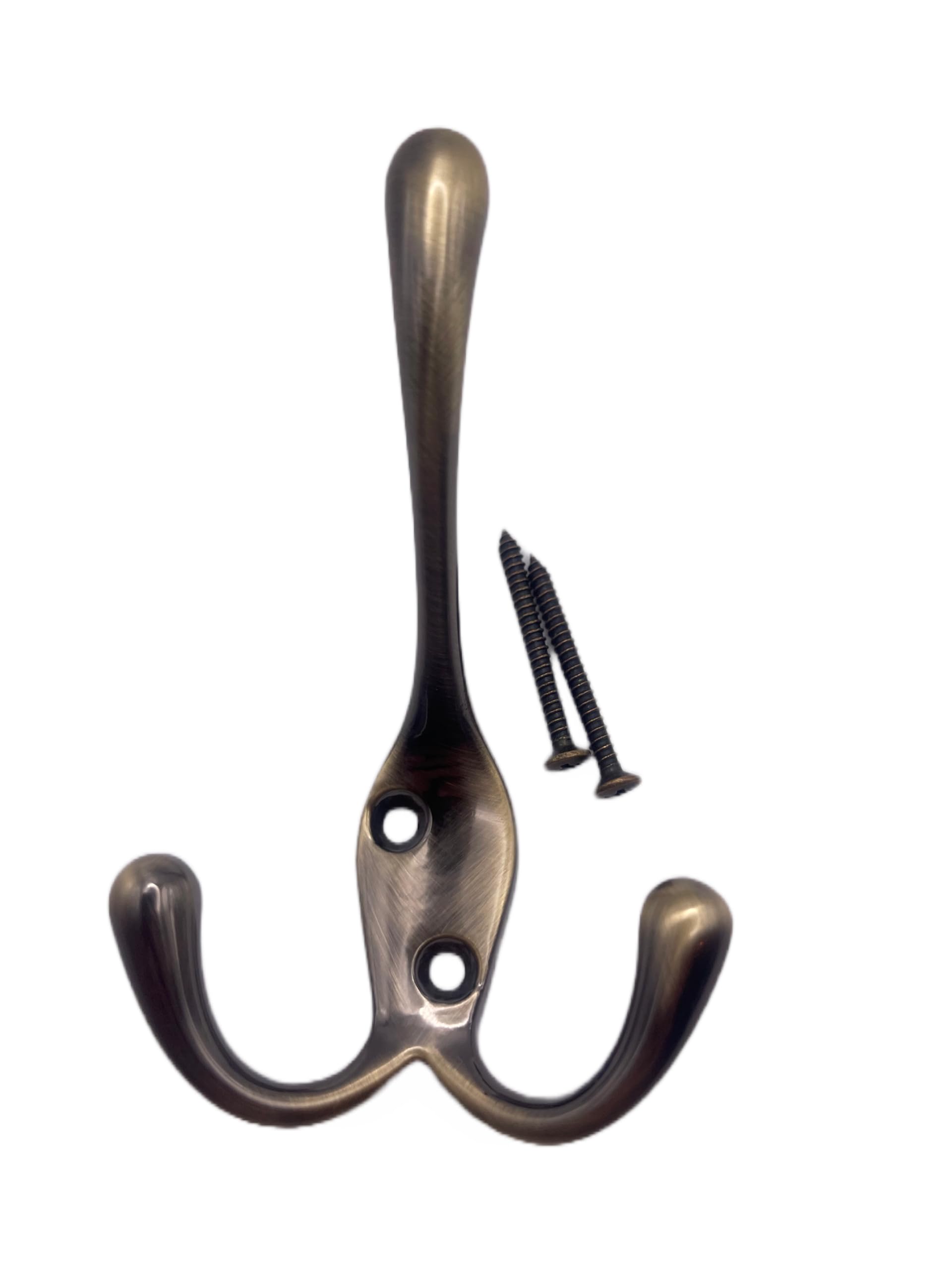 Aretro Antique Brass Effect Heavy Duty Three Prong Triple Back of Door Wall Hat Coat Robe Hanger Hook with Screws
