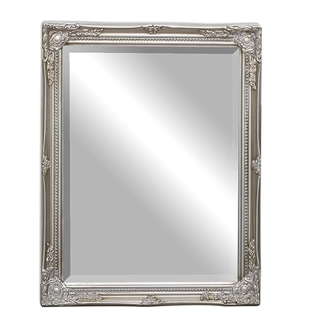 LEBENSwohnART Spiegel Gracy barock antik Silber 50x40cm Wandspiegel Holzrahmen Facette