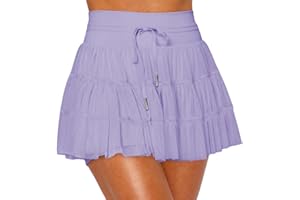 Cresay Women's Pleated Skirt High Waisted Ruffle Tennis Skirts Sports Skater Running Skorts with Shorts Pockets