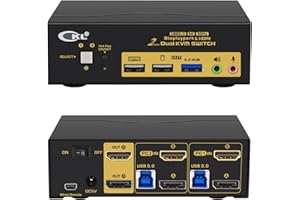 CKL 2 Port USB 3.0 KVM Switch Dual Monitor HDMI 2.0 4K@60Hz(HDMI Out) + DisplayPort 1.4 8K 30Hz 4K 120Hz 144Hz (DP Out), Keyb
