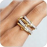 TLY Stackable Gold Rings for Women 18K Gold Plated Interlocking Ring Stack Set Gold Silver Mixed Metal Statement Rings Waterproof Dainty Cubic Zirconia CZ Fashion Connected Band Thumb Ring Size 4-11 Valentines Day Jewelry gifts