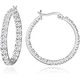 Sterling Silver 3mm Cubic Zirconia Inside Out Round Hoop Earrings
