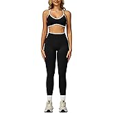 ABOCIW Womens 2 Piece Workout Sets Seamless Color Block Sports Bra Scrunch Butt Lifting High Waist Leggings Gym Set